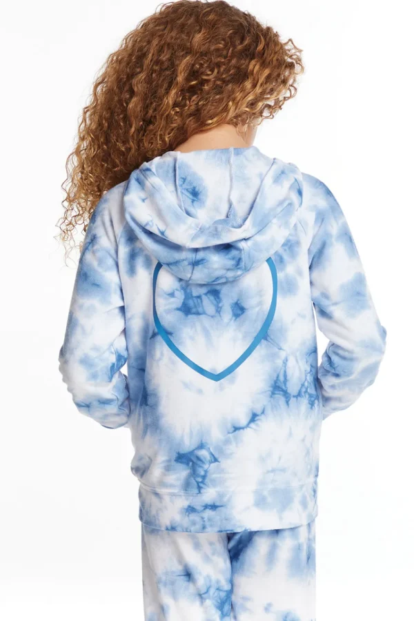 Flash Sale Denim Tie Dye Heart Girls Cozy Knit Hoodie Kids Girls