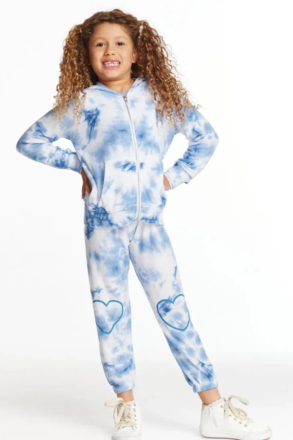 Flash Sale Denim Tie Dye Heart Girls Cozy Knit Hoodie Kids Girls