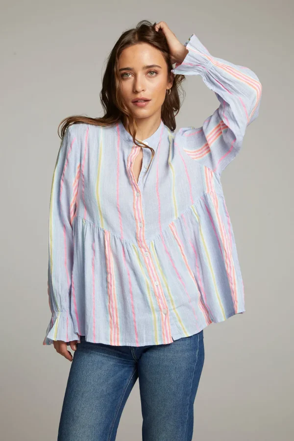 Discount Dolphin South West Beach Stripe Button Down Women Loungewear | Tops