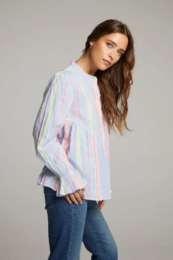 Discount Dolphin South West Beach Stripe Button Down Women Loungewear | Tops