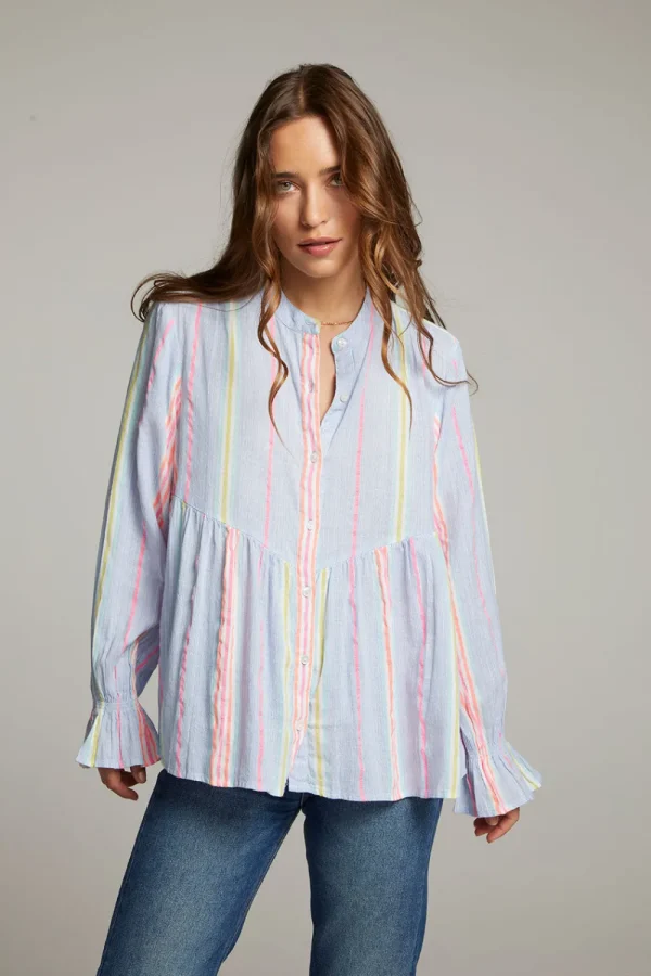 Discount Dolphin South West Beach Stripe Button Down Women Loungewear | Tops