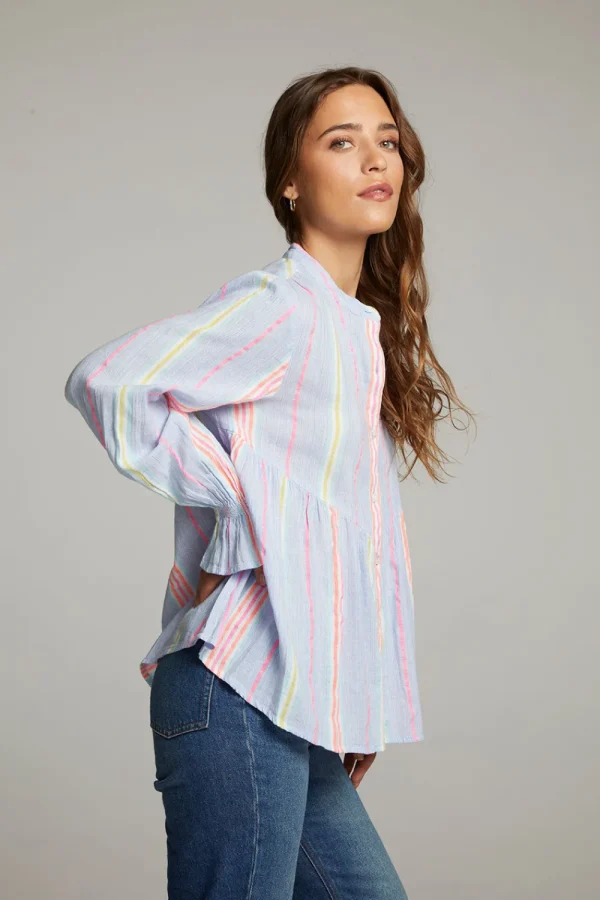 Discount Dolphin South West Beach Stripe Button Down Women Loungewear | Tops