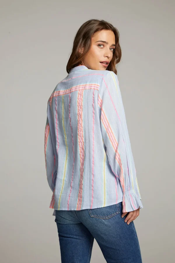 Discount Dolphin South West Beach Stripe Button Down Women Loungewear | Tops