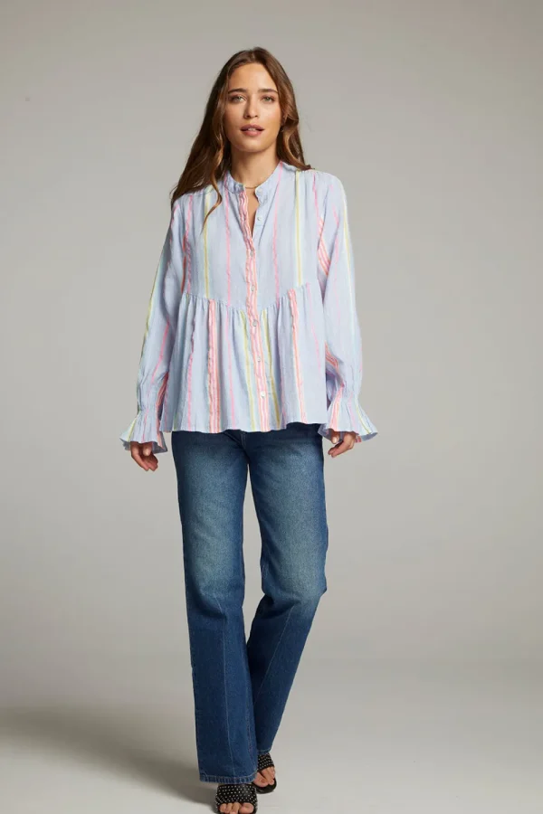 Discount Dolphin South West Beach Stripe Button Down Women Loungewear | Tops