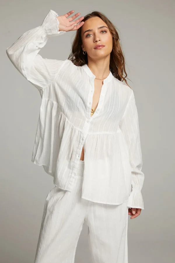 Sale Dolphin White Button Down Women Loungewear | Tops