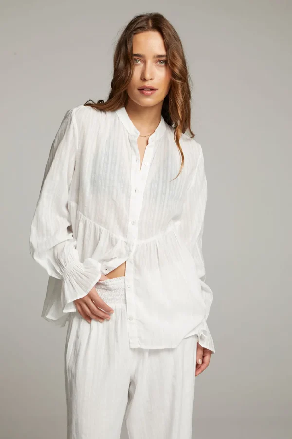 Sale Dolphin White Button Down Women Loungewear | Tops