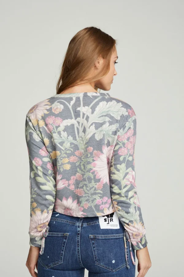 Online Drawstring Shirred Long Sleeve Cropped Pullover Women Tops