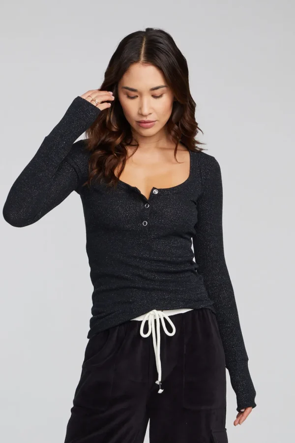 Outlet Drifter Shadow Black Henley Women Loungewear | Tops