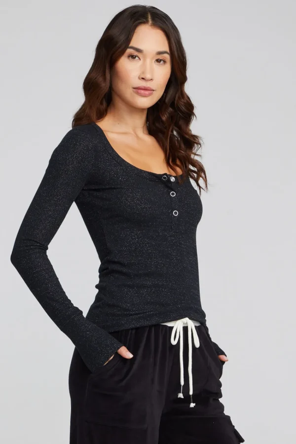 Outlet Drifter Shadow Black Henley Women Loungewear | Tops
