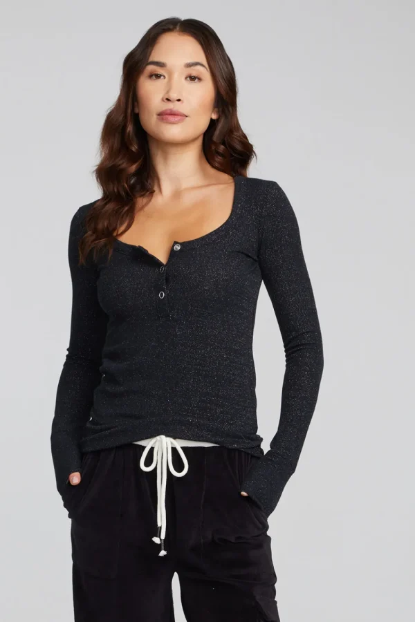 Outlet Drifter Shadow Black Henley Women Loungewear | Tops