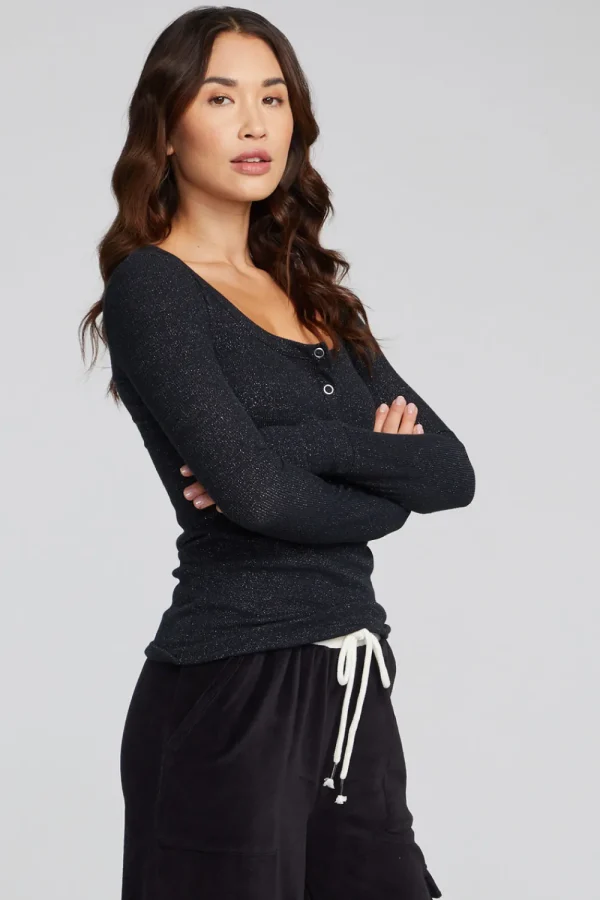 Outlet Drifter Shadow Black Henley Women Loungewear | Tops