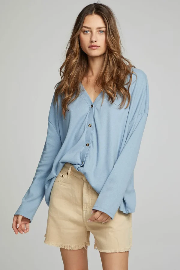 Sale Electric Button Down - Faded Denim Women Outerwear | Loungewear
