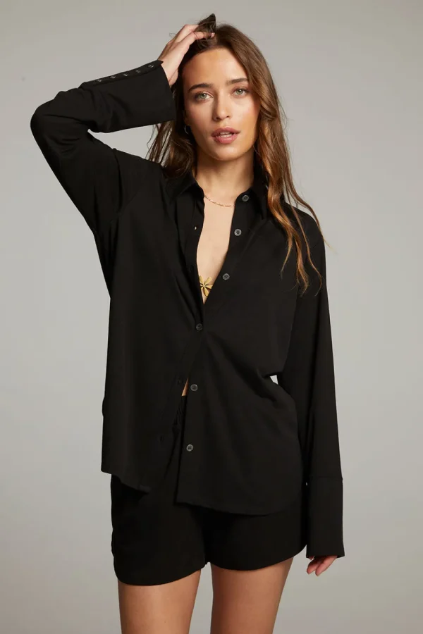 New Ethan Black Button Up Women Loungewear | Tops