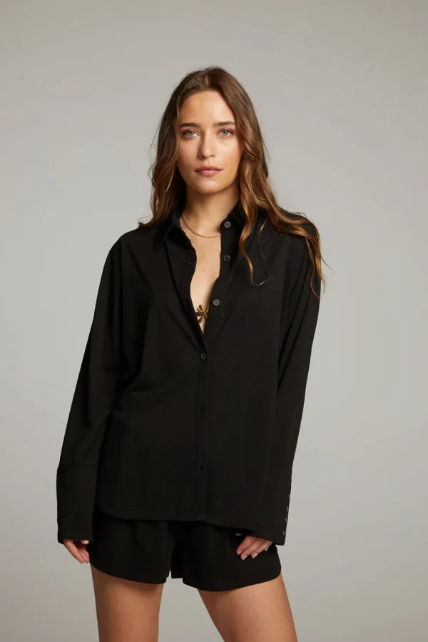 New Ethan Black Button Up Women Loungewear | Tops
