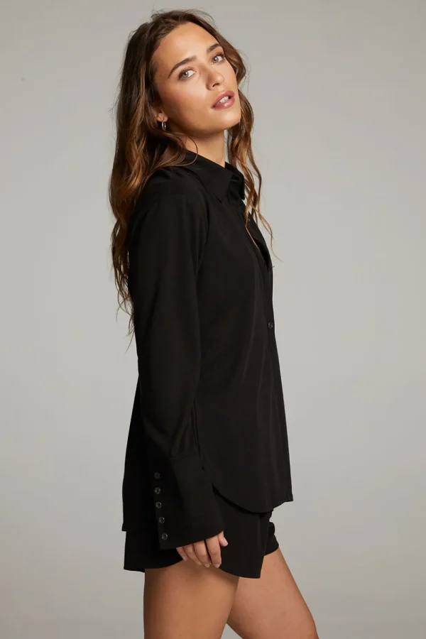 New Ethan Black Button Up Women Loungewear | Tops