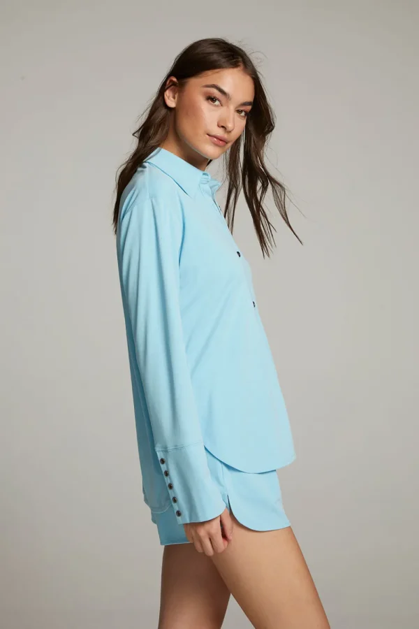 Sale Ethan Clear Sky Button Up Women Loungewear | Tops