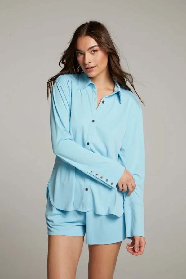 Sale Ethan Clear Sky Button Up Women Loungewear | Tops