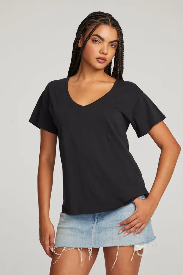 Best Everyday Essential Black V-neck Tee Women Loungewear | Essentials