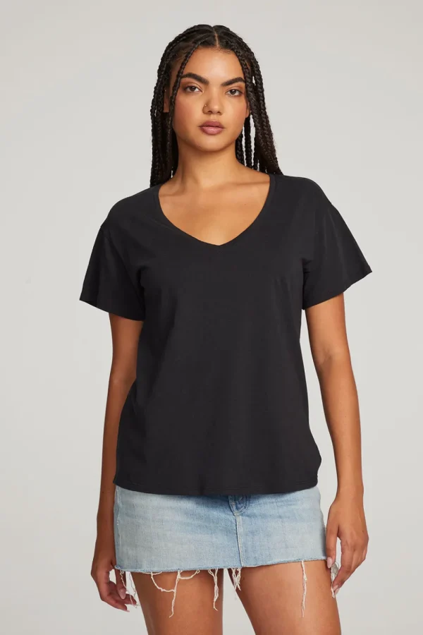 Best Everyday Essential Black V-neck Tee Women Loungewear | Essentials