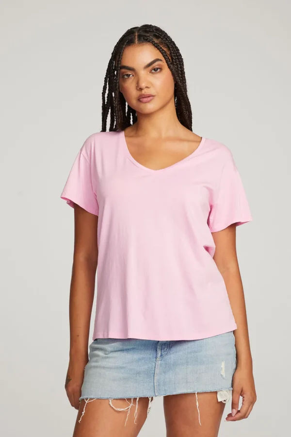 New Everyday Essential Pastel Lavender V-neck Tee Women Loungewear | Essentials
