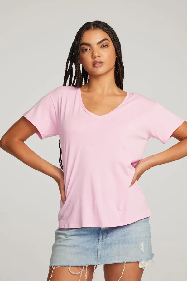 New Everyday Essential Pastel Lavender V-neck Tee Women Loungewear | Essentials