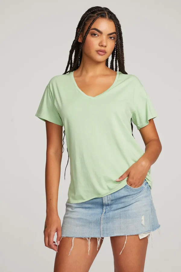 Clearance Everyday Essential Quiet Green V-neck Tee Women Loungewear | Essentials