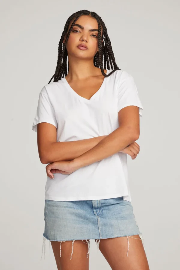Shop Everyday Essential White V-neck Tee Women Loungewear | Essentials