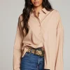 Clearance Ezra Warm Taupe Button Up Women Loungewear | Tops