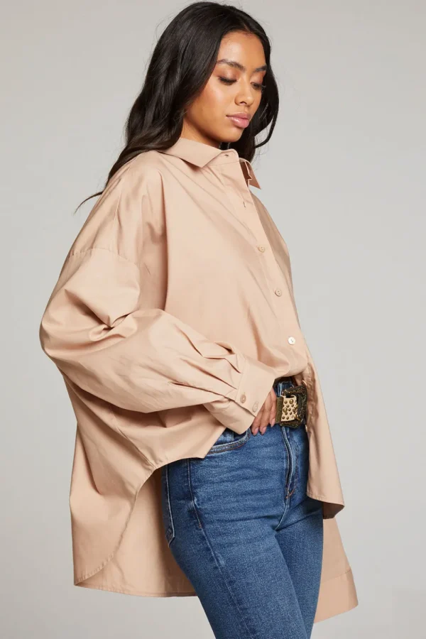 Clearance Ezra Warm Taupe Button Up Women Loungewear | Tops