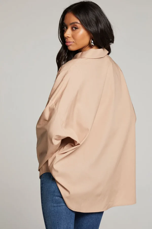 Clearance Ezra Warm Taupe Button Up Women Loungewear | Tops