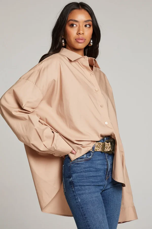 Clearance Ezra Warm Taupe Button Up Women Loungewear | Tops