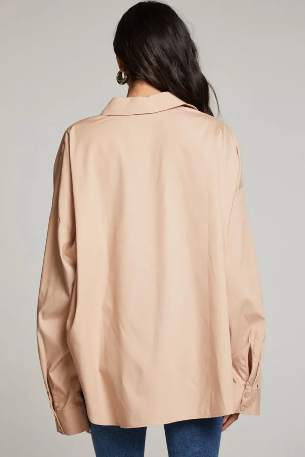 Clearance Ezra Warm Taupe Button Up Women Loungewear | Tops