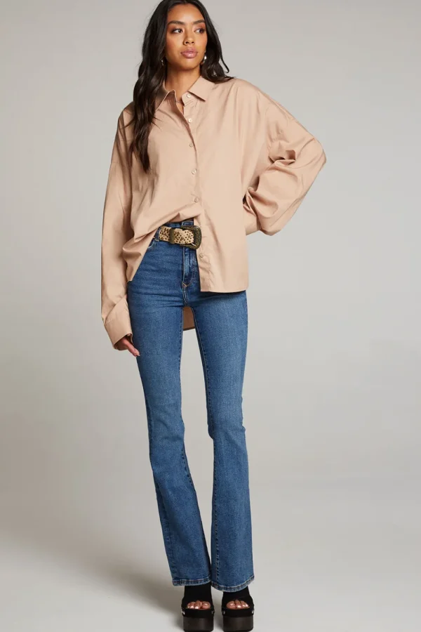 Clearance Ezra Warm Taupe Button Up Women Loungewear | Tops