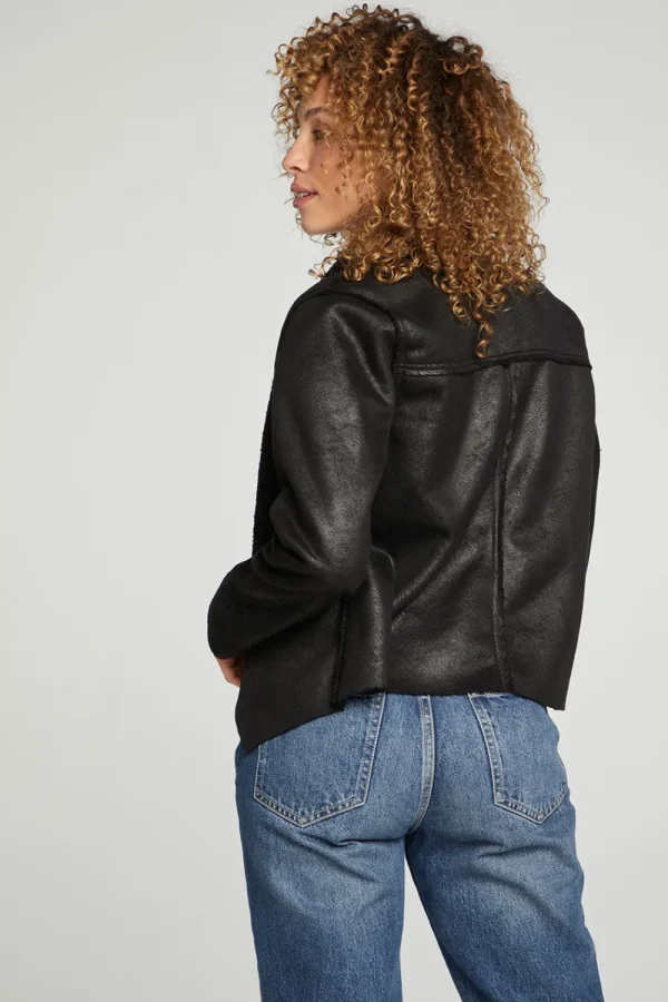 New Faux Suede Shearling Reversible Long Sleeve Waterfall Neck Jacket Women Outerwear | Tops