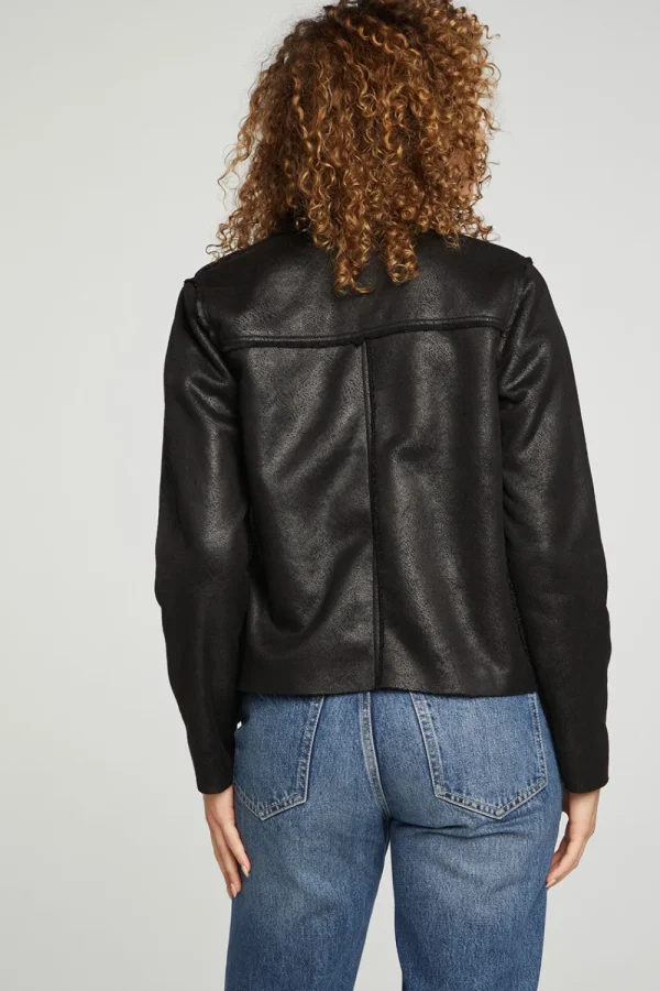 New Faux Suede Shearling Reversible Long Sleeve Waterfall Neck Jacket Women Outerwear | Tops
