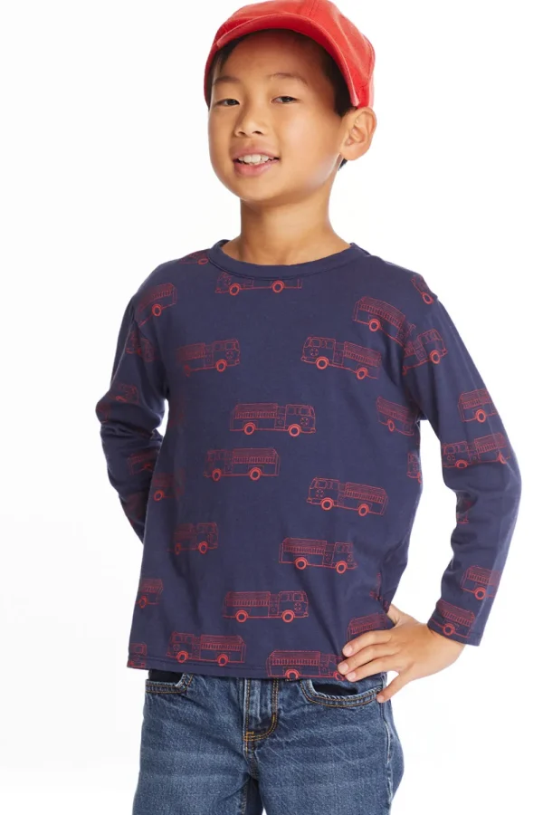 New Fire Trucks Boys Long Sleeve Crew Neck Tee Kids/BOY Boys