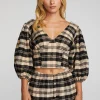 Discount Flannel Puff Sleeve Cropped Blouse Women Loungewear | Tops