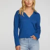 Cheap Gauze Jersey Cropped Polo With Distressed Detail Long Sleeve Women Loungewear | Tops