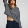 Discount Gauze Jersey Long Sleeve Henley With Deconstructed Bottom Hem Women Loungewear | Tops