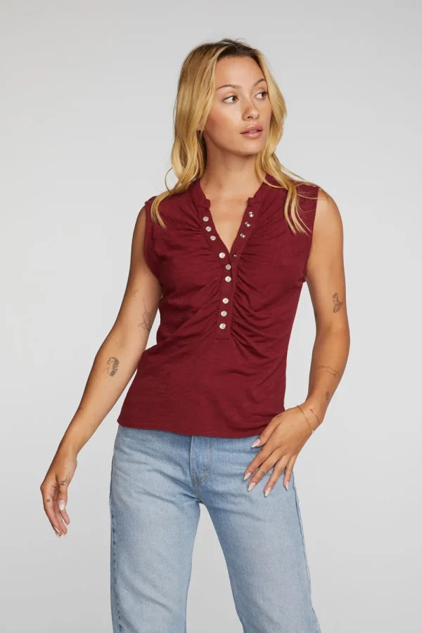 Best Gauze Jersey Snap Down Tank With Shirring Women Loungewear | Tops