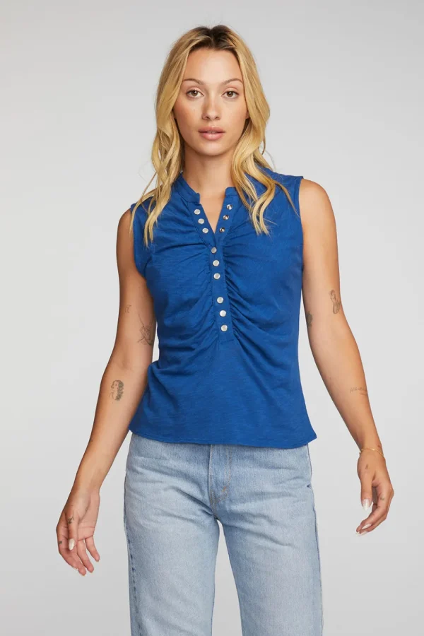 Best Gauze Jersey Snap Down Tank With Shirring Women Loungewear | Tops