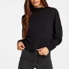 Fashion Gauzy Cotton Funnel Neck Drop Shoulder Dolman Tee Women Tops