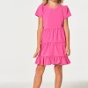 Discount Girls Coastal Cloth Puff Sleeve Tiered Dress Kids Girls