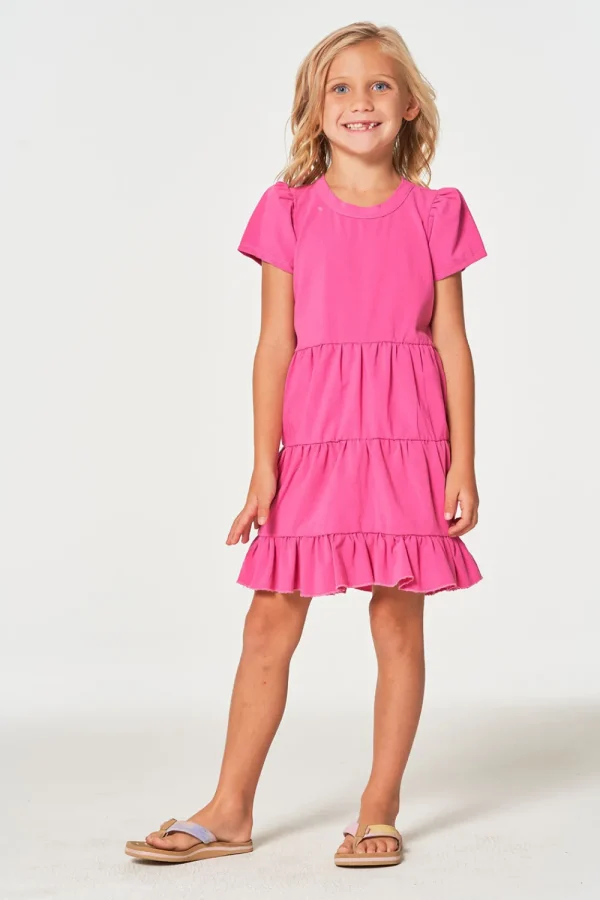 Discount Girls Coastal Cloth Puff Sleeve Tiered Dress Kids Girls