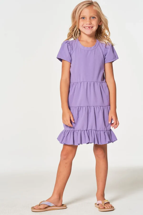 Flash Sale Girls Coastal Cloth Puff Sleeve Tiered Dress Kids Girls