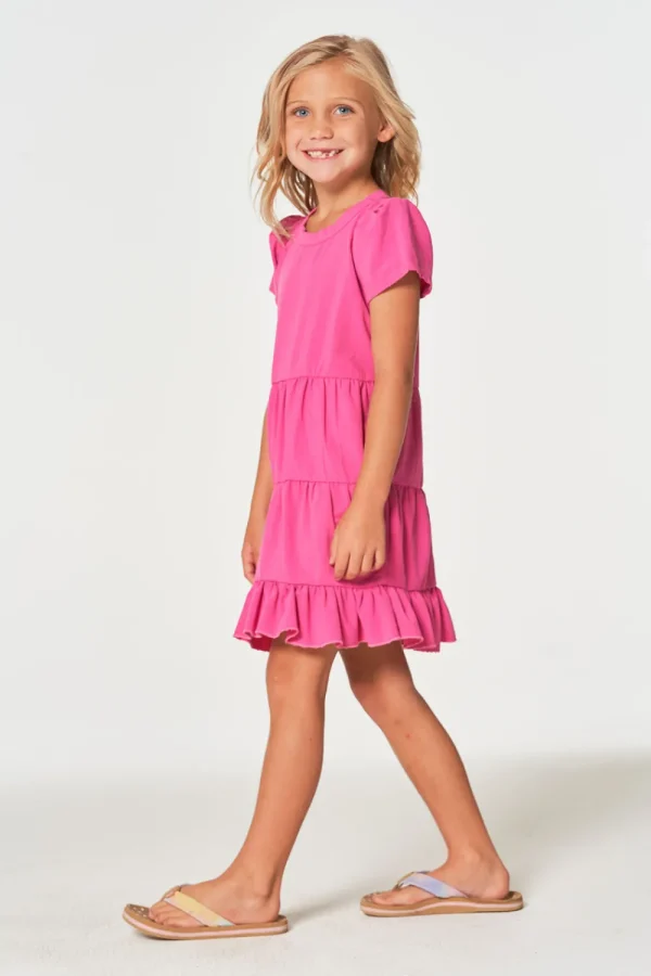Discount Girls Coastal Cloth Puff Sleeve Tiered Dress Kids Girls
