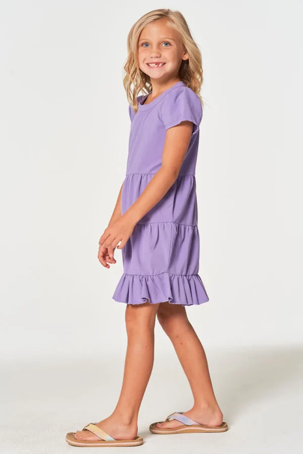 Flash Sale Girls Coastal Cloth Puff Sleeve Tiered Dress Kids Girls