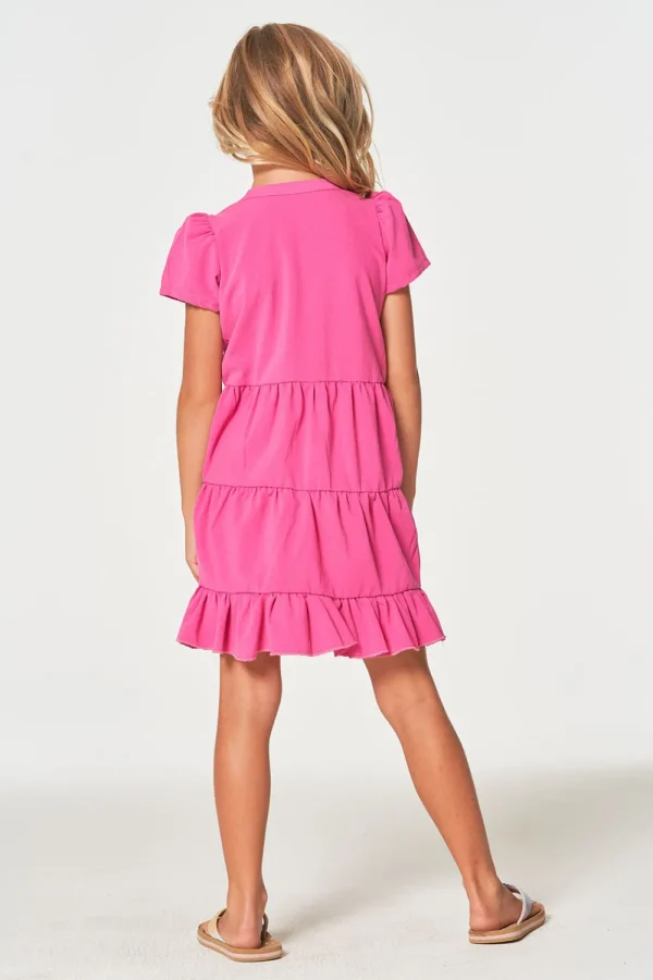 Discount Girls Coastal Cloth Puff Sleeve Tiered Dress Kids Girls