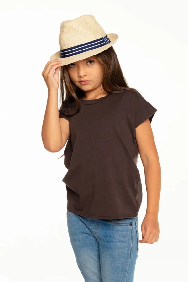 Clearance Girls Recycled Vintage Jersey Cap Sleeve Vent Back Tee Kids Girls