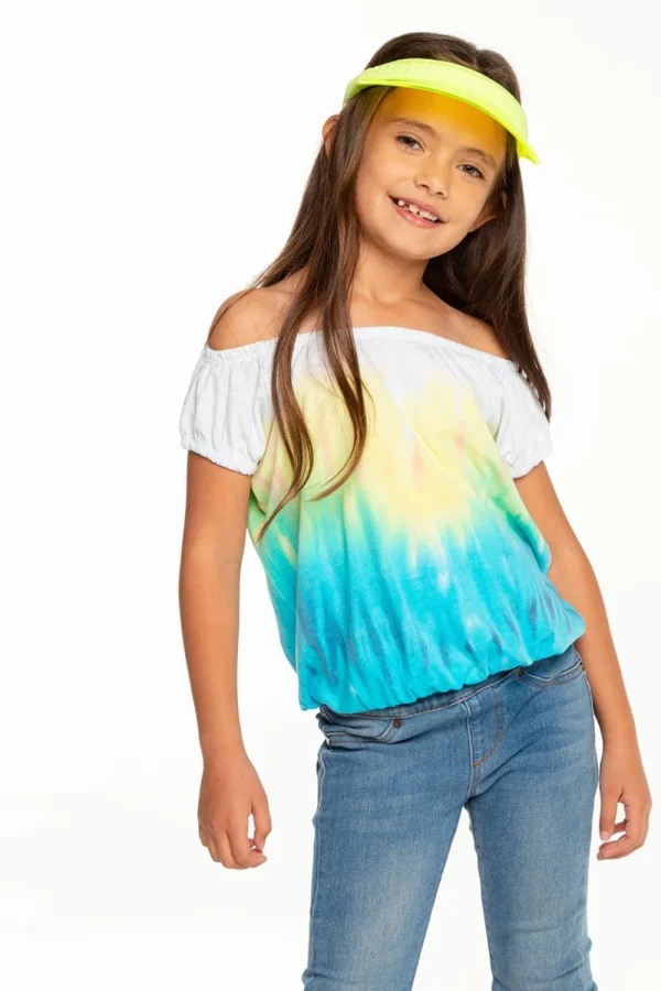 New Girls Recycled Vintage Jersey Shirred Short Sleeve Off Shoulder Kids Girls